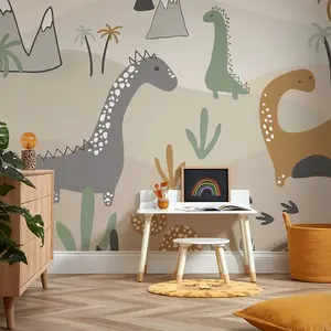 Friendly Dinos Mural In Earthy Tones (300cm x 240cm)