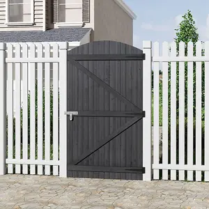 Grey Semi Braced Arch Top Strong Wooden Garden Gate with  Latch H 150 cm x W 90cm