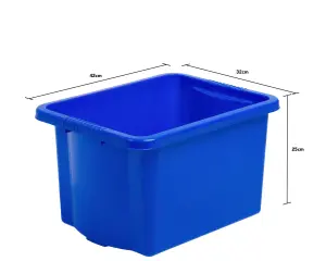 Wham 4x Stack & Store 24L Blue Plastic Storage Boxes. Home, Office, Classroom, Playroom, Toys, Books. L42 x W32 x H25cm