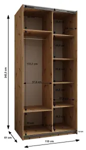 Sleek White Sliding Door Wardrobe W1100mm H2450mm D640mm with Black Steel Handles