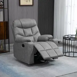 HOMCOM Manual Recliner Chair with Footrest, Cup Holder, Swivel Base, Grey