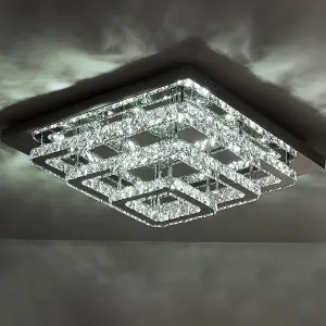 3 Lamp Square Layered Large Size Glamourous Crystal Chandeliers LED Ceiling Light 70cm Cool White