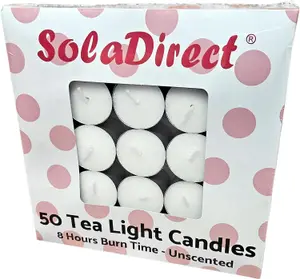 8-Hour Tea Lights Candles, 50 Pack, Long Burning Tealights Candle, Unscented White Tea Lights - Ideal Night Light Candles