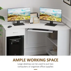 HOMCOM L-Shaped Corner Computer Desk w/ 2 Shelves Worktop Keyboard Tray White