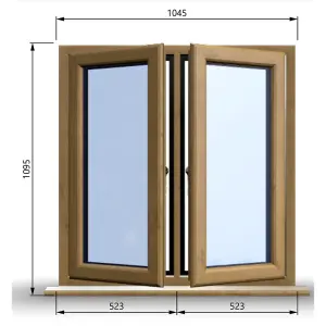 1045mm (W) x 1095mm (H) Wooden Stormproof Window - 2 Opening Windows (Left & Right) - Toughened Safety Glass