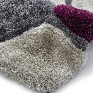 Grey/Purple Modern Shaggy Easy to Clean Abstract Optical/ (3D) Bedroom Dining Room And Living Room Rug-150cm X 230cm