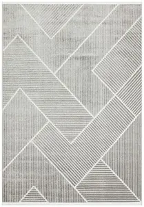 Silver Outdoor Rug, Geometric Striped Stain-Resistant Rug For Patio Decks, 3mm Modern Outdoor Area Rug-160cm X 220cm