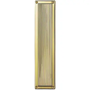 Rectangular Reeded Door Finger Plate 305 x 70mm Polished Brass Push Plate