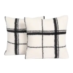 Check Teddy Fleece Cushion Covers 2 x Home Decor Soft, Mono - 45 x 45cm