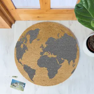 Grey Globe Circle Doormat - Round 70cm