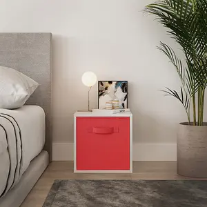 URBNLIVING 30cm Height White Wooden Shelves Cubes Storage Units With Red Drawer Insert