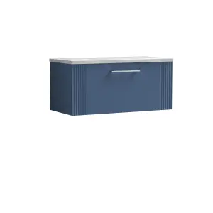 Retro 1 Drawer Wall Hung Vanity Unit with Bellato Grey Laminate Worktop - 800mm - Satin Blue - Balterley