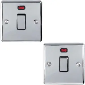 2 PACK 1 Gang 20A DP Switch & Neon Light CHROME & Black Trim Appliances