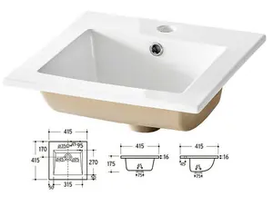 Wall Vanity Sink Unit 400mm Cloakroom Bathroom Small Cabinet White Gloss Oak Aruba