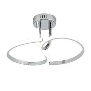 First Choice Lighting Set of 2 Polished Chrome LED Curve Flush Ceiling Lights