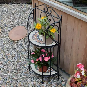 Home Source Sunflower Mosaic 2 Tier Garden Planter Metal Stand Black