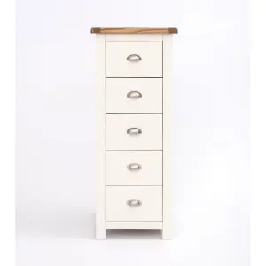 Lovere 5 Drawer Narrow Chest of Drawers Chrome Cup Handle