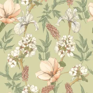 Hoopla Walls Orchid Bloom Artichoke Smooth Matt Wallpaper