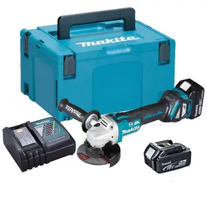 Makita DGA463RTJ 18v Cordless Brushless 115mm Angle Grinder 2 x Batteries & Case