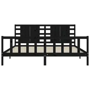 Berkfield Bed Frame with Headboard Black 200x200 cm Solid Wood