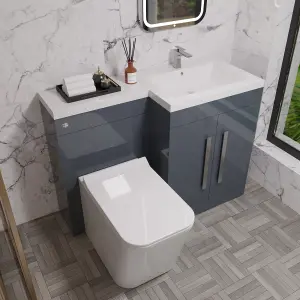 Nes Home RH 1100mm Vanity Basin Unit, WC Unit & Elora Back To Wall Toilet Grey