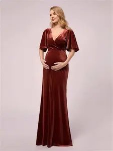 Ever-Pretty Maternity Dress For Women Velvet Elegant Double V Neck Polyester