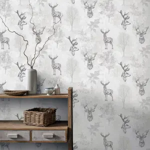 Arthouse Etched Stag Mono Wallpaper