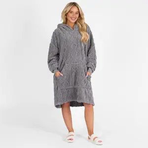 Cable Knit Hoodie Blanket Fleece Wearable Throw Warm Giant Plush Soft, Grey