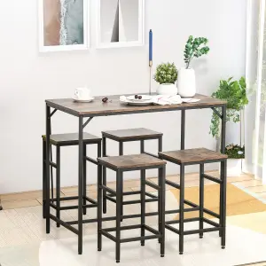 HOMCOM Industrial Rectangular Dining Table Set with 4 Stools for Dining Room