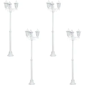 4 PACK IP44 Outdoor Bollard Light White Aluminium Lantern 3 Arm 60W E27 Post