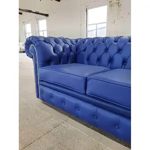 Chesterfield 2 Seater Shelly Deep Ultramarine Blue Real Leather Sofa Settee Bespoke In Classic Style