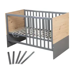 The Anna 2 in 1 Cot Bed - 60 x 120 cm, anthracite / Kent oak decor