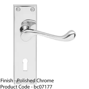 Victorian Scroll Latch & Lock Door Handle - Polished Chrome Lever On Backplate