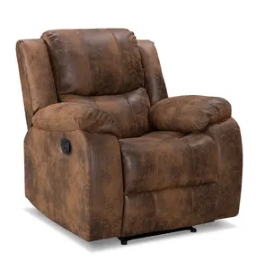 Recliner Manual Chair in Brown Faux Leather Suede