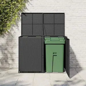 vidaXL Double Wheelie Bin Shed Poly Rattan Black 148x80x111 cm