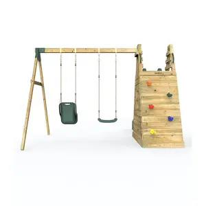 Rebo Wooden Pyramid Activity Frame with Swings and 10ft Water Slide - Pixley