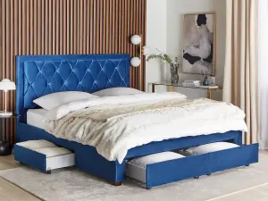 Velvet EU Super King Size Bed with Storage Navy Blue LIEVIN