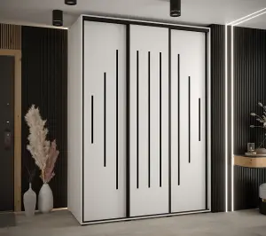 Elegant White Sliding Wardrobe H2050mm W1800mm D600mm with Customisable Black Steel Handles