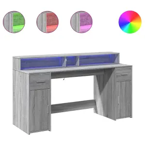 Berkfield Desk with LED Lights Grey Sonoma 160x55x91 cm Engineered Wood