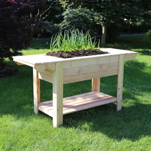 Ron Larch timber planter with side shelves and bottom shelf 400x800mm