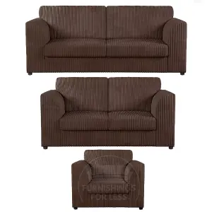 Luxor Jumbo Cord 3 + 2 + 1 Fabric 3 Piece Sofa Suite - Fullback Chocolate