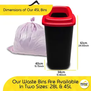 Home Centre Plastic Recycling Kitchen Office Waste Bin 45 Litre Red Open Touchless Rim