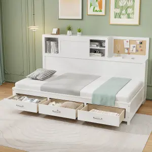 COSTWAY Wooden Sofa Bed Frame with 3 Drawers Single/Double Size Guest Bed