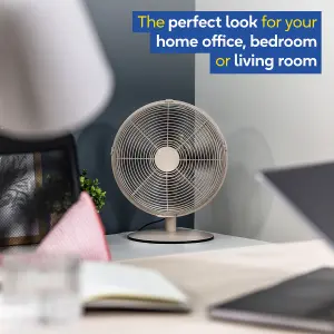 Russell Hobbs Desk Fan Electric Cooling in Greige 3 Speed Settings RHMDF1201GR