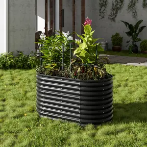 Anthracite Oval Garden Two-grid Metal Raised Bed Galvanized Raised Planter Box Outdoor Raised Garden Bed Kit