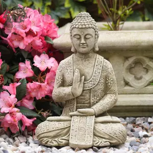 Meditating Buddha Stone Statue Outdoor Garden Oriental Monk Ornament Decoration