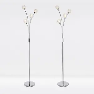 First Choice Lighting Set of 2 Spring Chrome Clear Glass 4 Light Floor Lamps