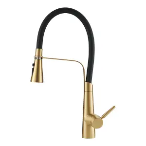 Stainless Steel Kitchen Tap Flexible Silicone Pull-Down Kitchen Faucet in Gold and Black