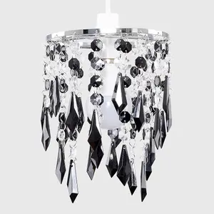 ValueLights Elegant Chandelier Design Ceiling Pendant Light Shade With Black And Clear Acrylic Jewel Droplets