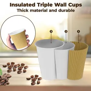 ECONX 8oz Takeaway Coffee Cups Disposable Ripple Insulated Brown Paper Coffee Cups For Hot and Cold Drinks (Pack of 50)